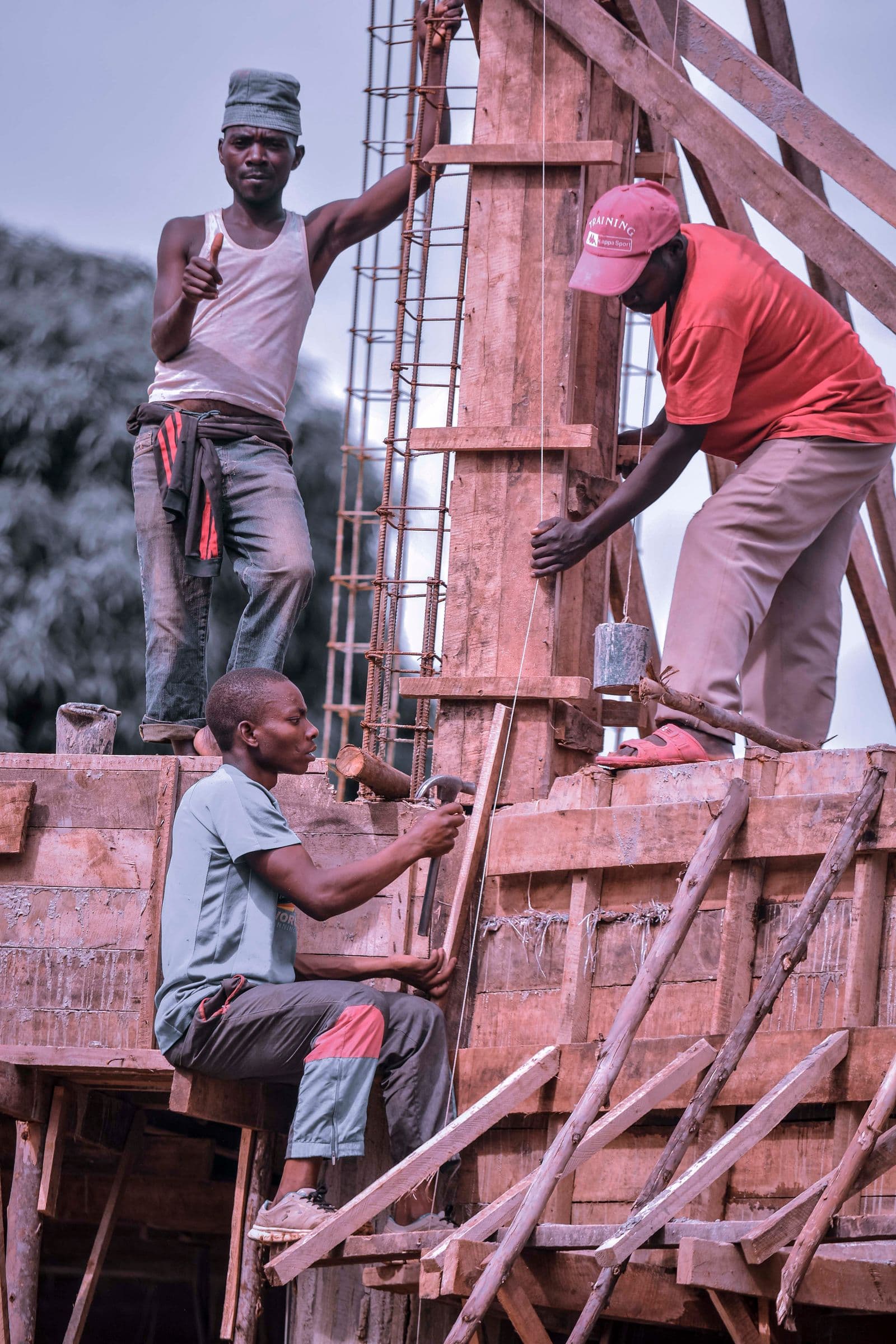 Site team working on a building under construction