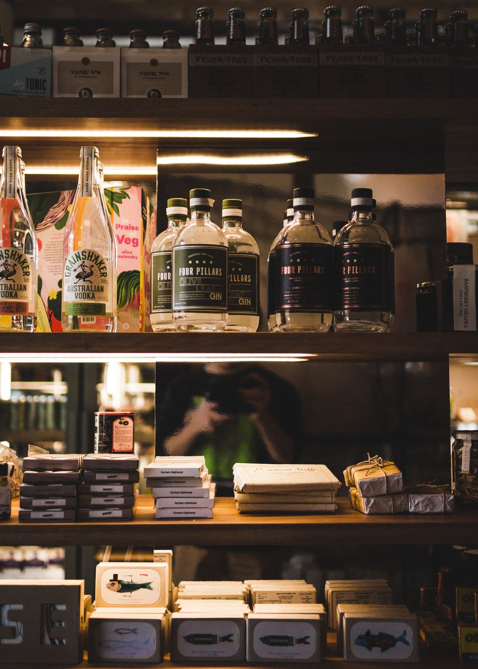 Stocked shelves of products in a retail business